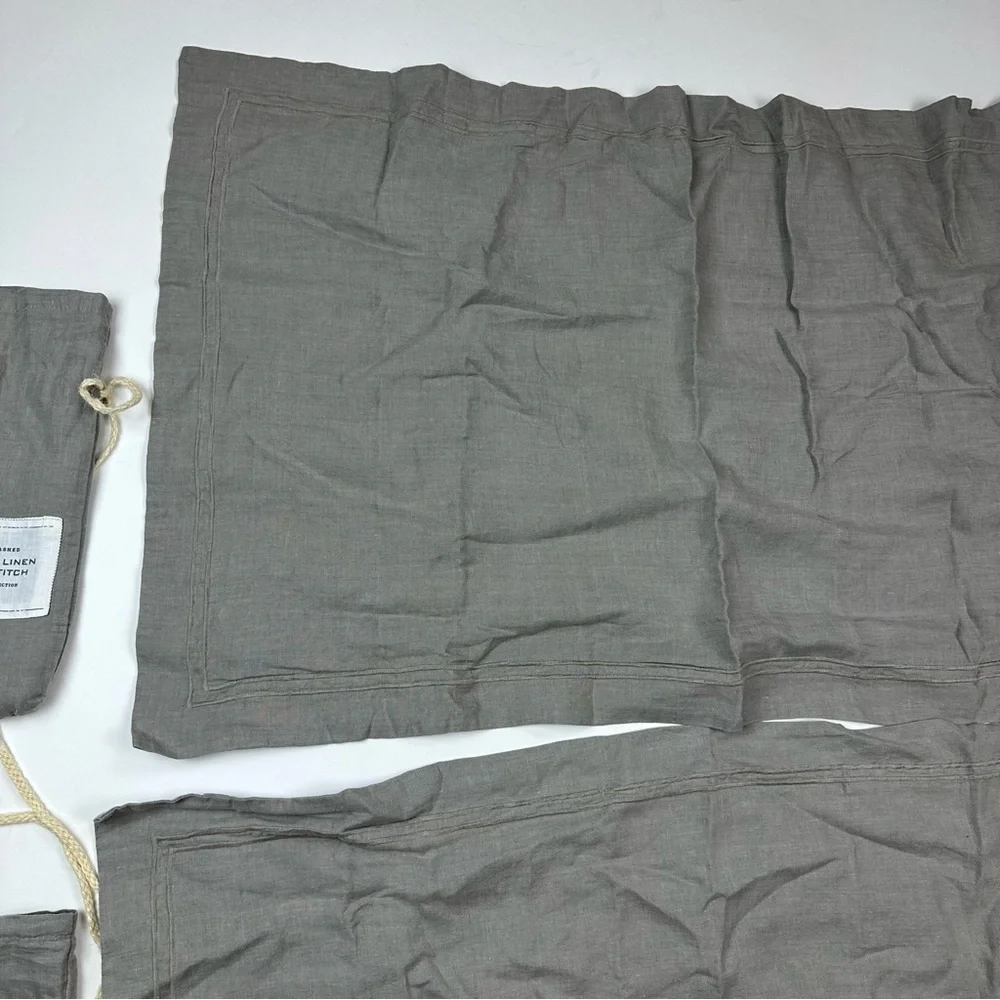Restoration Hardware Grey Stonewashed Belgian Linen Satin Stitch Pillow Sham